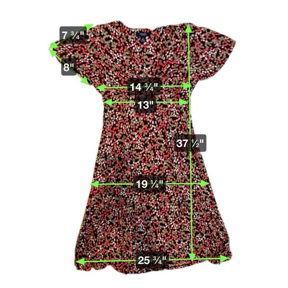 Chaps V-Neck Flutter Sleeve Midi Dress Brown Pink Multicolor Dots Size Small - Picture 4 of 6